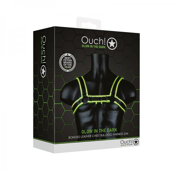 Ouch! Glow Chest Bulldog Harness - Glow In The Dark - Green - S/m