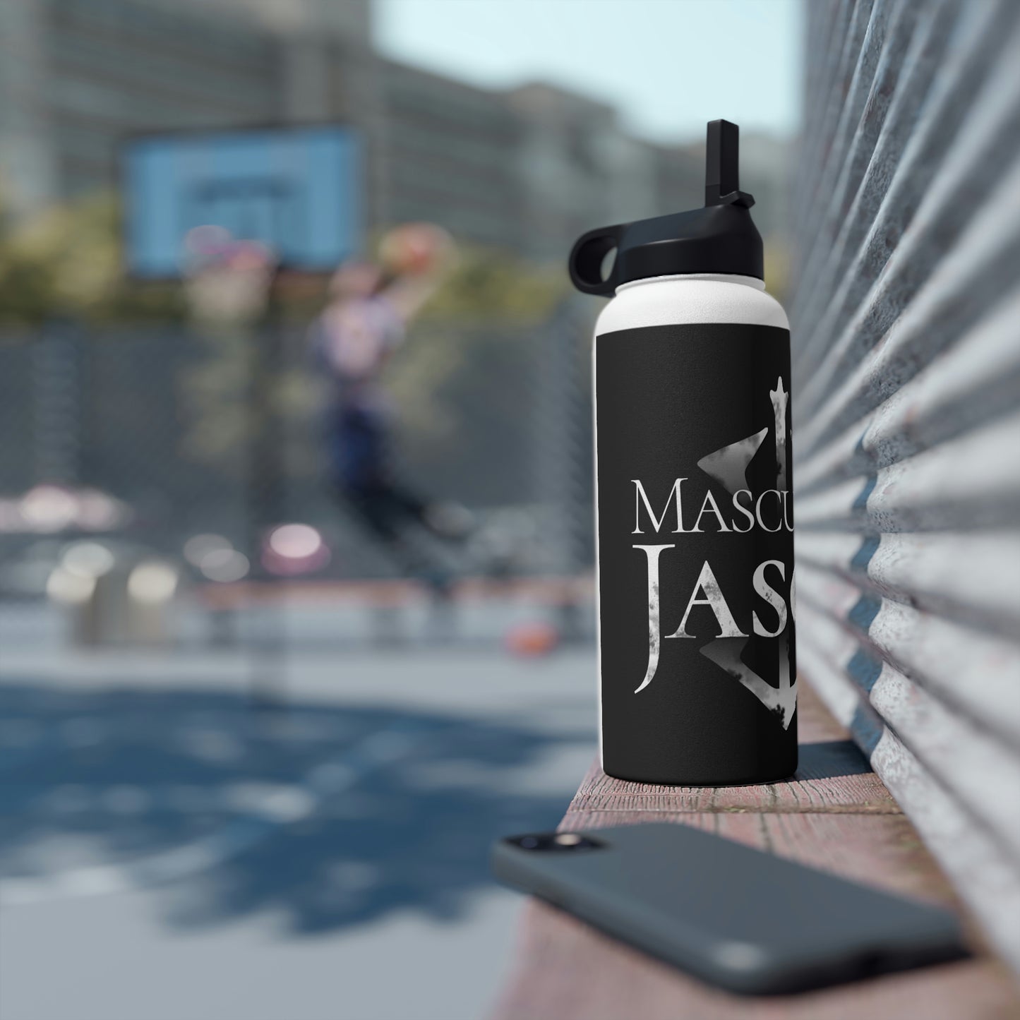 Masculine Jason - Stainless Steel Water Bottle, Standard Lid