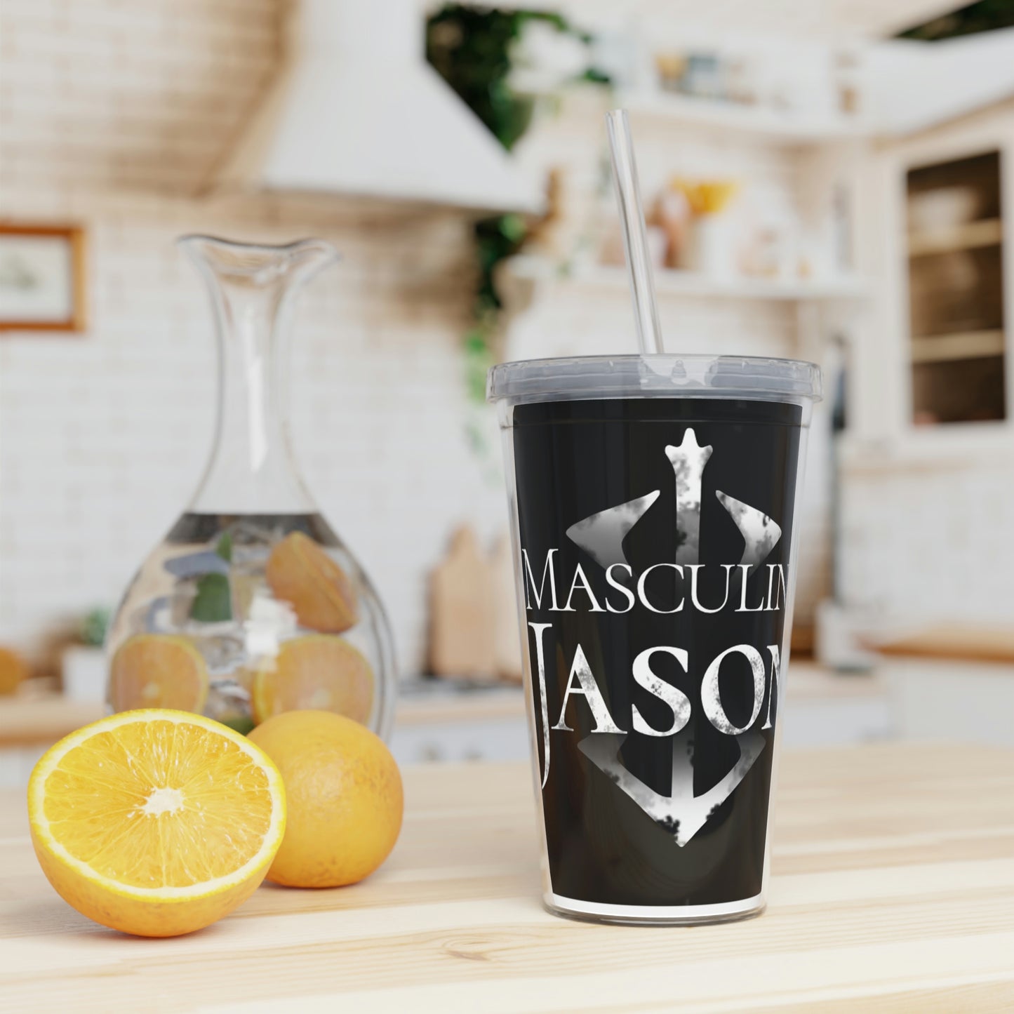 Masculine Jason - Plastic Tumbler with Straw