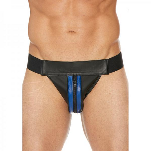 Premium Leather Zipper Front Jock S/m Black/blue