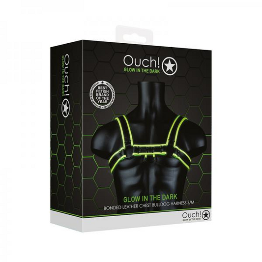 Ouch! Glow Chest Bulldog Harness  - Glow In The Dark - Green - S/m