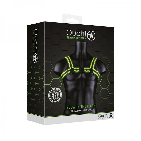 Ouch! Glow Buckle Harness - Glow In The Dark - Green - L/xl