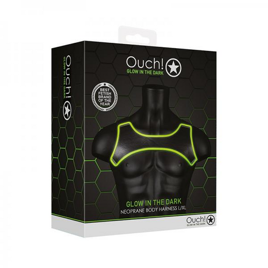 Ouch! Glow Neoprene Harness - Glow In The Dark - Green - L/xl